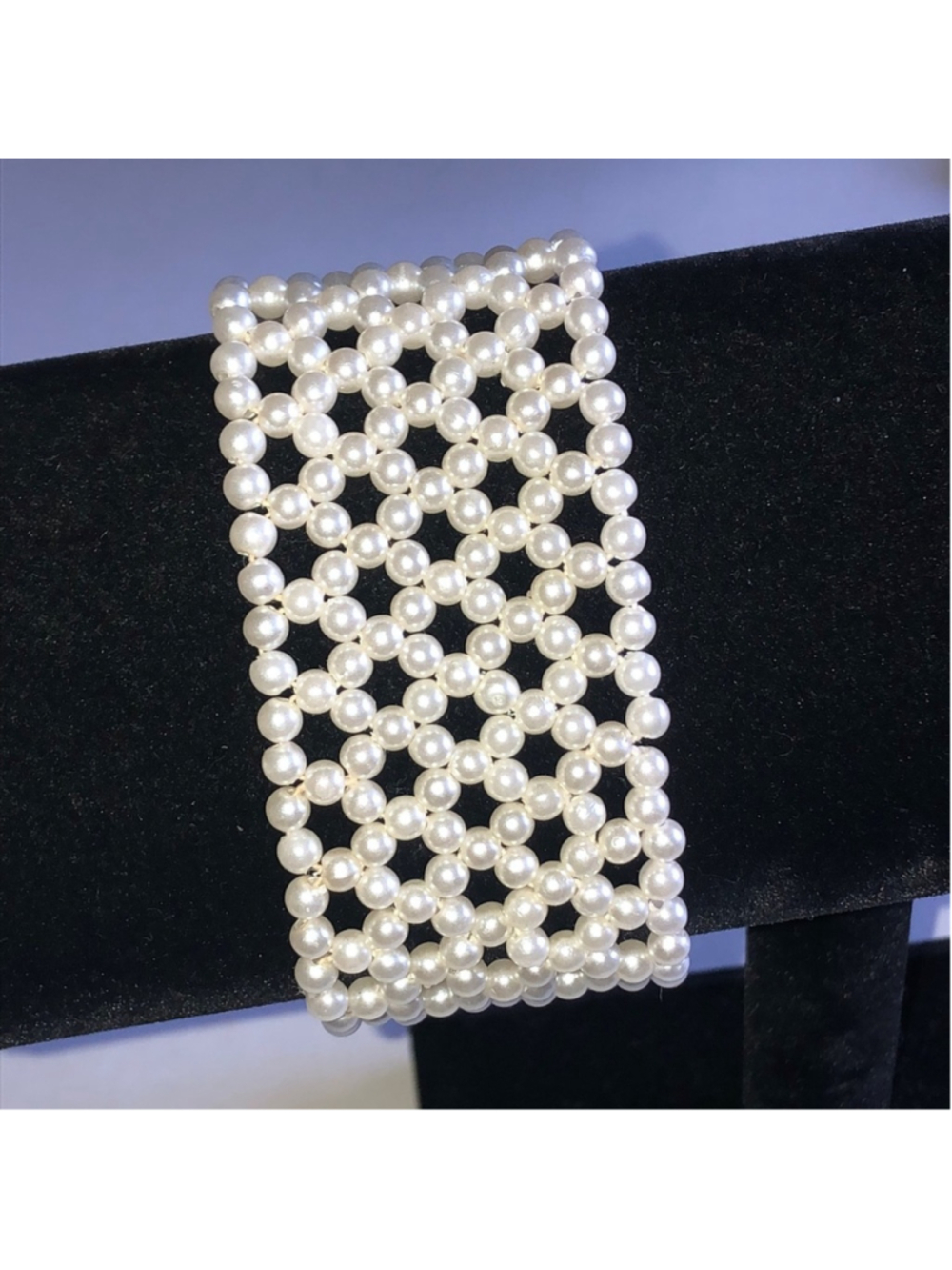 Pearl Grid Stretch Bracelet - White Faux Pearl